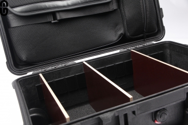 Studio Case including pimpOrganizer (pimpDivider partition system and Notebook lid divider) installed in Peli 1510 Case