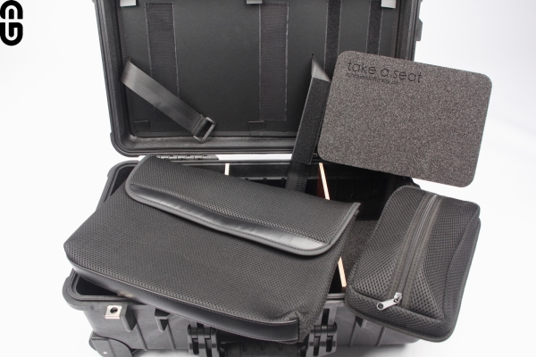 Studio Case including pimpOrganizer (pimpDivider partition system and Notebook lid divider) installed in Peli 1510 Case