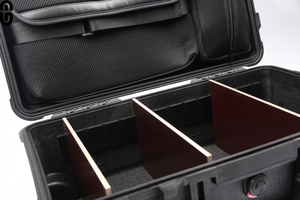Studio Case including pimpOrganizer (pimpDivider partition system and Notebook lid divider) installed in Peli 1510 Case